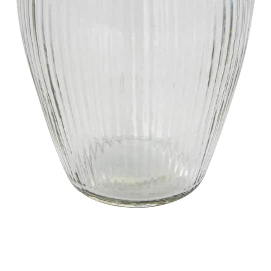 9.5" Clear Glass Ribbed Fluted Decorative Vase